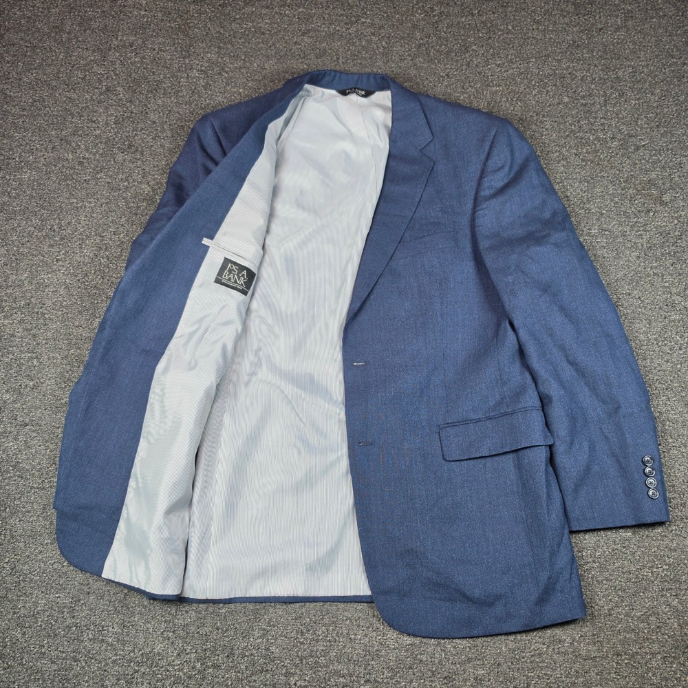 Jos A Bank Sport Coat Blue Mens 42L Linen Wool Blend Two Button Blazer Jacket